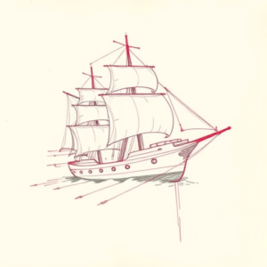 Red Ink Outline Ship Tattoo