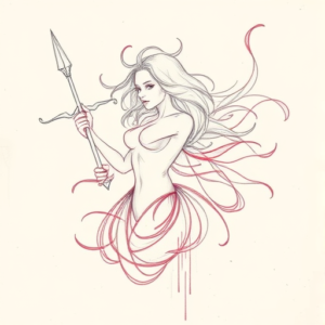 Red Ink Outline Siren Tattoo