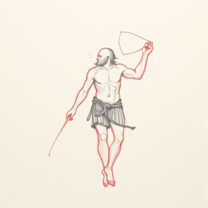 Red Ink Outline Sisyphus Tattoo