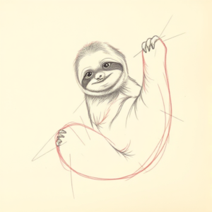 Red Ink Outline Sloth Tattoo