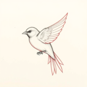 Red Ink Outline Sparrow Tattoo