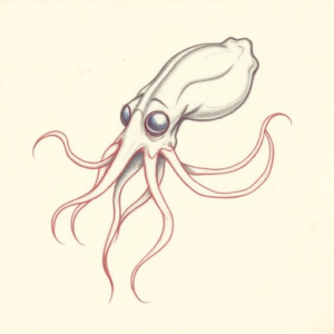 Red Ink Outline Squid Tattoo