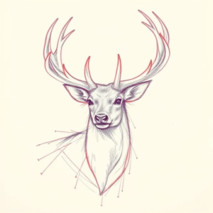 Red Ink Outline Stag Tattoo