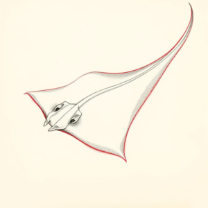 Red Ink Outline Stingray Tattoo