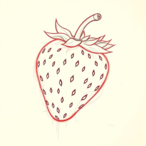Red Ink Outline Strawberry Tattoo
