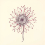 Red Ink Outline Sunflower Tattoo