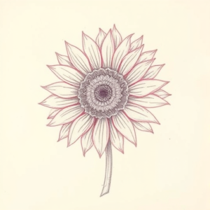 Red Ink Outline Sunflower Tattoo