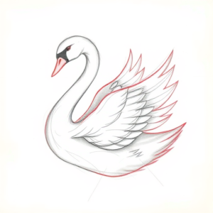 Red Ink Outline Swan Tattoo