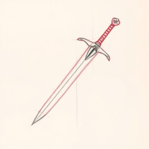 Red Ink Outline Sword Tattoo