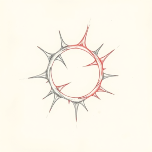 Red Ink Outline Thorn Tattoo
