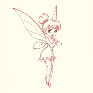 Red Ink Outline Tinkerbell Tattoo