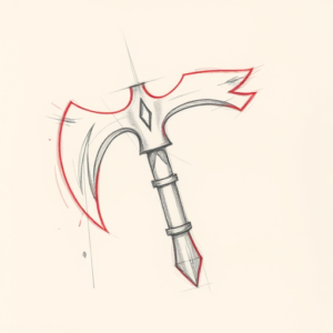 Red Ink Outline Tomahawk Tattoo