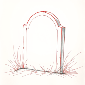 Red Ink Outline Tombstone Tattoo