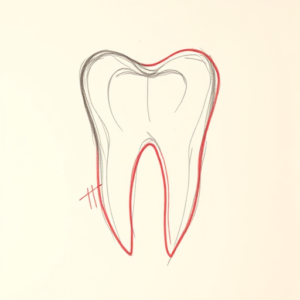 Red Ink Outline Tooth Tattoo