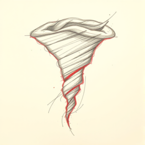 Red Ink Outline Tornado Tattoo
