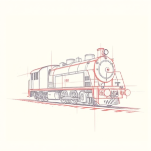 Red Ink Outline Train Tattoo