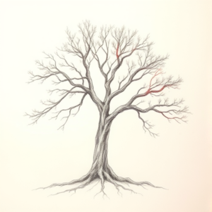 Red Ink Outline Tree Tattoo