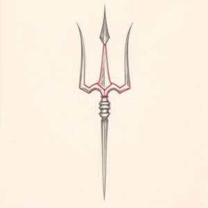 Red Ink Outline Trident Tattoo