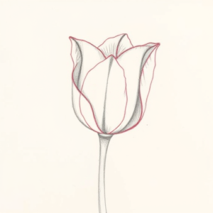 Red Ink Outline Tulip Tattoo