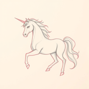 Red Ink Outline Unicorn Tattoo