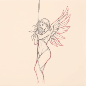 Red Ink Outline Valkyrie Tattoo