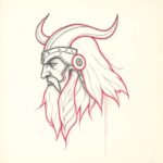 Red Ink Outline Viking Tattoo