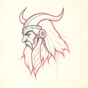 Red Ink Outline Viking Tattoo