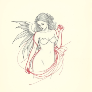 Red Ink Outline Virgo Tattoo