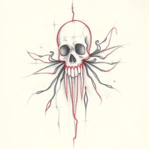 Red Ink Outline Voodoo Tattoo