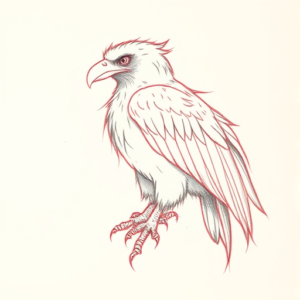 Red Ink Outline Vulture Tattoo