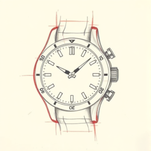 Red Ink Outline Watch Tattoo