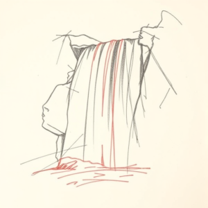 Red Ink Outline Waterfall Tattoo