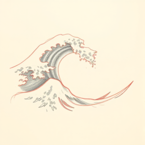 Red Ink Outline Wave Tattoo