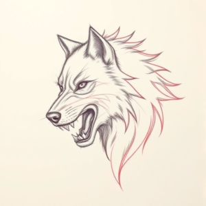 Red Ink Outline Werewolf Tattoo