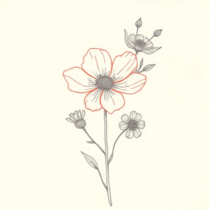 Red Ink Outline Wildflower Tattoo