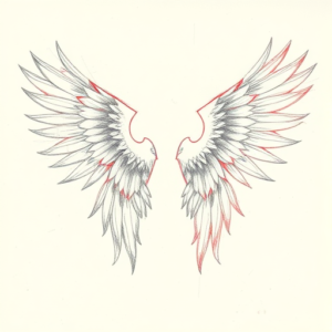 Red Ink Outline Wings Tattoo