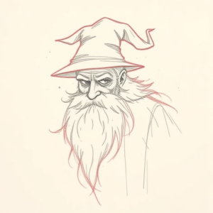 Red Ink Outline Wizard Tattoo