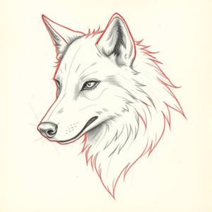 Red Ink Outline Wolf Tattoo