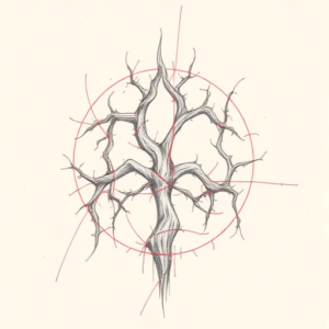 Red Ink Outline Yggdrasil Tattoo