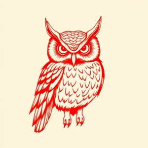 Red Ink Owl Tattoo