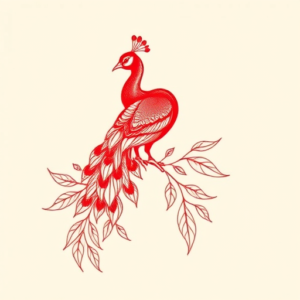 Red Ink Peacock Tattoo
