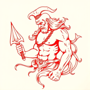 Red Ink Poseidon Tattoo