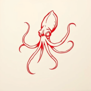 Red Ink Squid Tattoo
