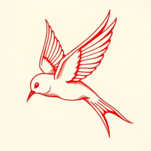 Red Ink Swallow Tattoo