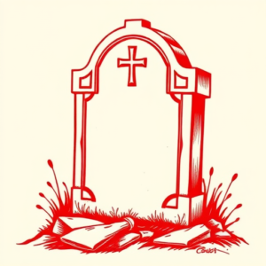 Red Ink Tombstone Tattoo