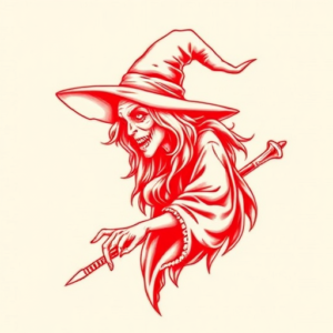 Red Ink Witch Tattoo