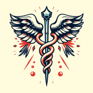 Retro 90S Caduceus Tattoo