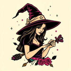 Retro 90S Witch Tattoo