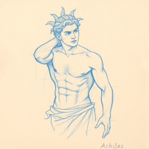 Rough Blue Pencil Sketch Achilles Tattoo