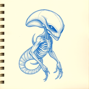 Rough Blue Pencil Sketch Alien Tattoo